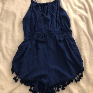 BRAND NEW Francesca’s blue tassel romper